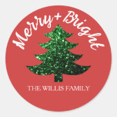 Sparkly Merry heldere kerstboom Aangepaste naam Ronde Sticker (Voorkant)