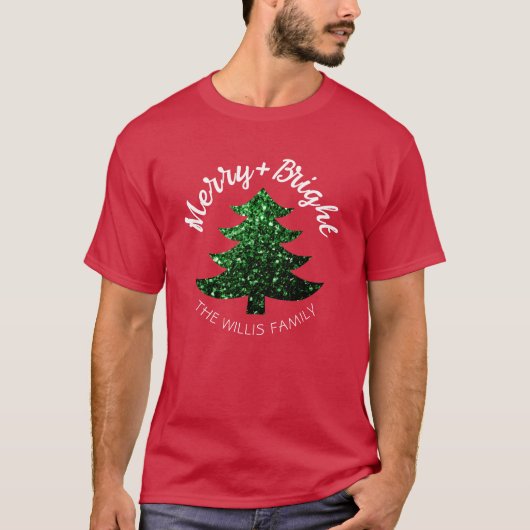 Sparkly Merry heldere kerstboom Aangepaste naam T-shirt (Voorkant)