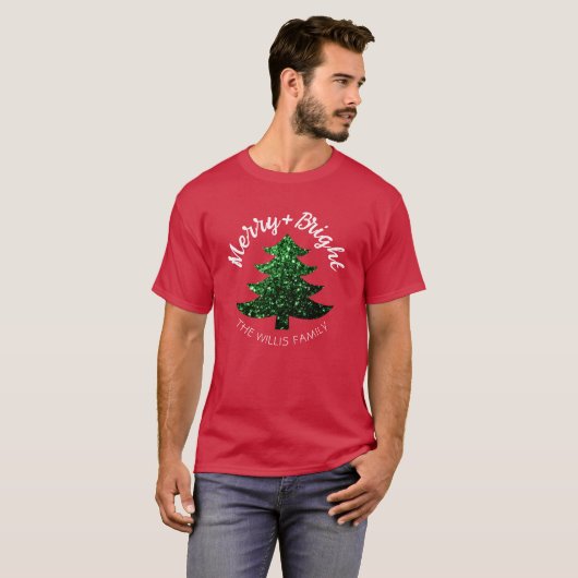 Sparkly Merry heldere kerstboom Aangepaste naam T-shirt (Voorkant volledig)