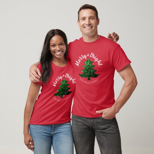 Sparkly Merry heldere kerstboom Aangepaste naam T-shirt (Unisex)