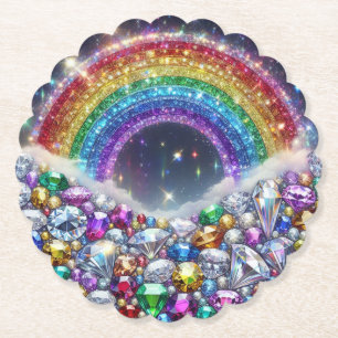Sparkly, met juwelen versierde regenboog kartonnen onderzetters