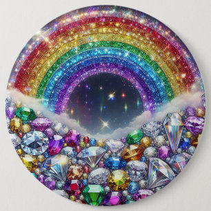 Sparkly, met juwelen versierde regenboog ronde button 6,0 cm