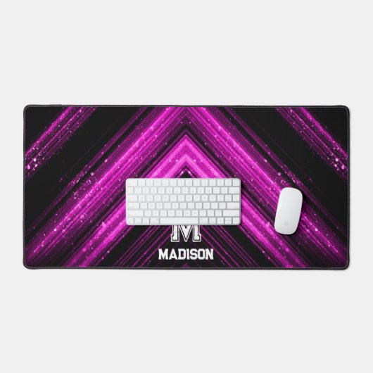 Sparkly metaal hete neon roze zwarte chevron Monog Bureaumat (Keyboard & Muis)