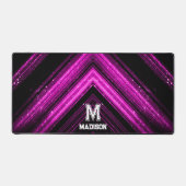Sparkly metaal hete neon roze zwarte chevron Monog Bureaumat (Voorkant)
