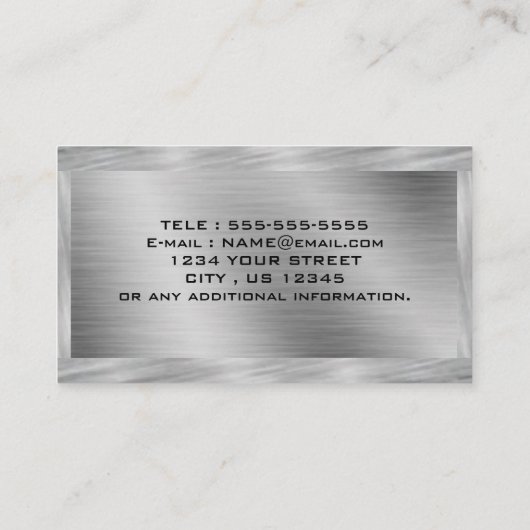 Sparkly Metal Aluminium Silver geborsteld professi Visitekaartje (Achterkant)