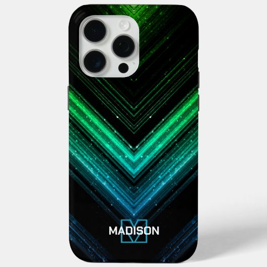 Sparkly metalen neon aqua groene chevron Monogram Case-Mate iPhone Case (Achterkant)