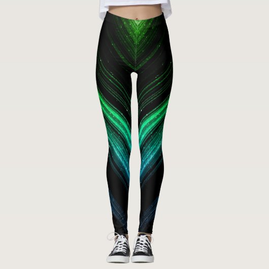 Sparkly metallic aqua green galaxy chevron lines leggings (Voorkant)