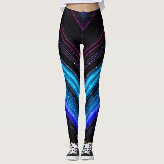 Sparkly metallic blauwe paarse sterrenstelsels leggings (Voorkant)
