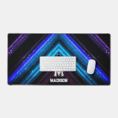 Sparkly metallic blue paarse chevron Monogram Bureaumat (Keyboard & Muis)