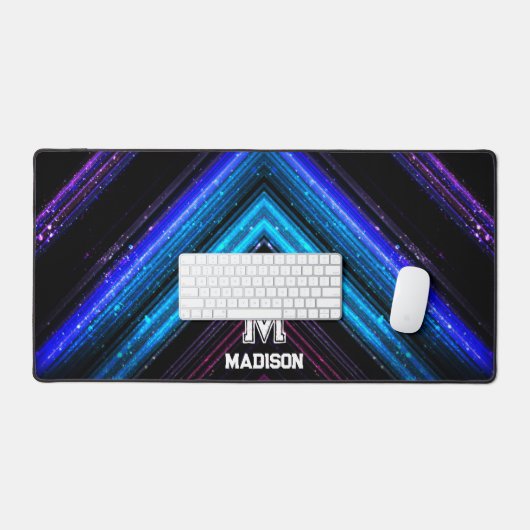 Sparkly metallic blue paarse chevron Monogram Bureaumat (Keyboard & Muis)