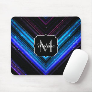 Sparkly metallic blue paarse chevron Monogram Muismat