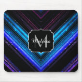 Sparkly metallic blue paarse chevron Monogram Muismat (Voorkant)