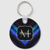Sparkly metallic blue paarse chevron Monogram Sleutelhanger (Voorkant)