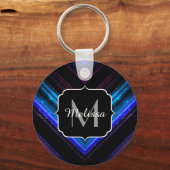 Sparkly metallic blue paarse chevron Monogram Sleutelhanger (Achterkant)