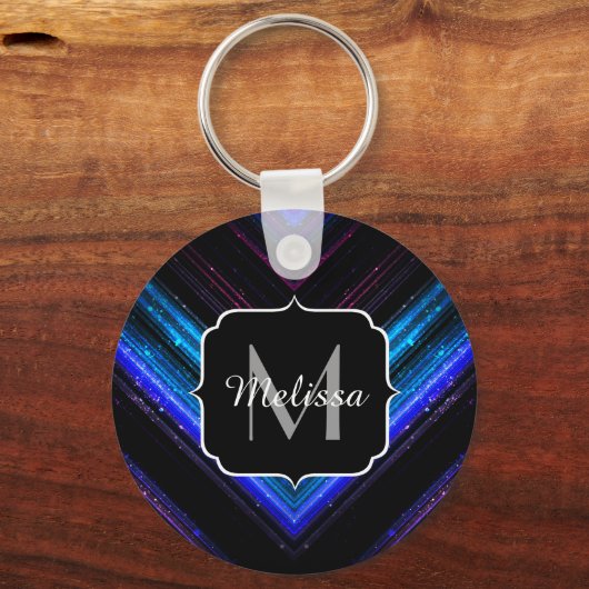 Sparkly metallic blue paarse chevron Monogram Sleutelhanger (Achterkant)