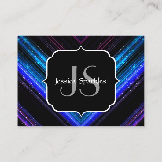 Sparkly metallic blue paarse chevron Monogram Visitekaartje (Achterkant)