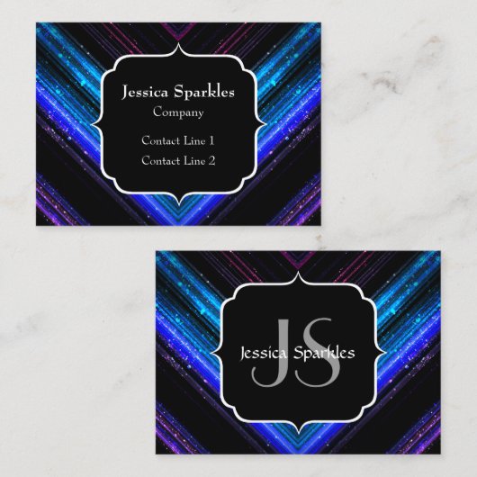 Sparkly metallic blue paarse chevron Monogram Visitekaartje (Voorkant / Achterkant)
