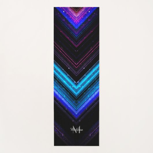 Sparkly metallic blue paarse chevron Monogram Yogamat (Voorkant)