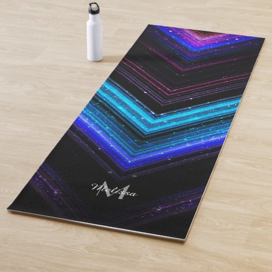 Sparkly metallic blue paarse chevron Monogram Yogamat (In situ)