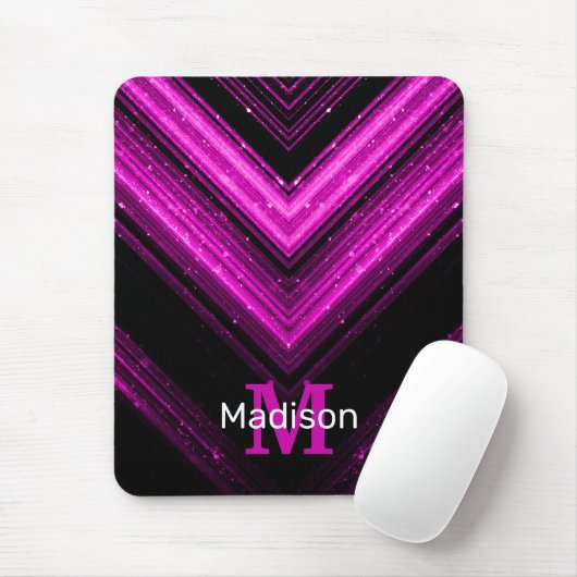 Sparkly metallic hot roze magenta chevron Monogram Muismat (Met muis)