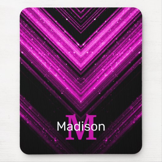 Sparkly metallic hot roze magenta chevron Monogram Muismat (Voorkant)