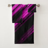 Sparkly metallic hot roze magenta zwarte chevron bad handdoek (Insitu)