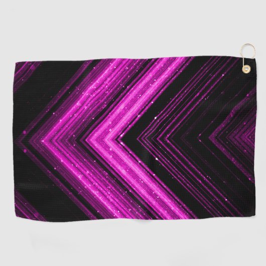 Sparkly metallic hot roze magenta zwarte chevron golfhanddoek (Horizontaal)