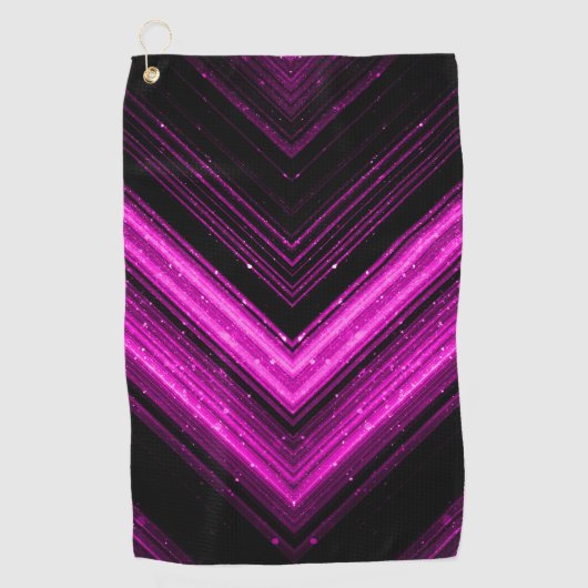 Sparkly metallic hot roze magenta zwarte chevron golfhanddoek (Voorkant)