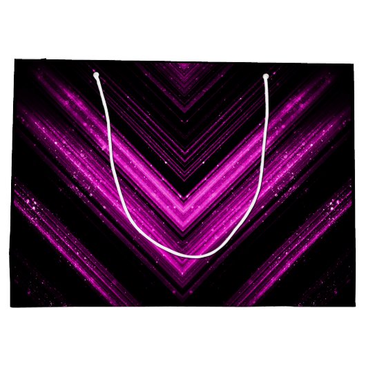 Sparkly metallic hot roze magenta zwarte chevron groot cadeauzakje (Achterkant)