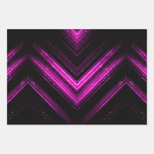 Sparkly metallic hot roze magenta zwarte chevron inpakpapier vel (Voorkant 3)