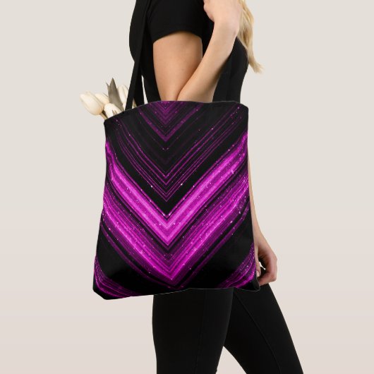 Sparkly metallic hot roze magenta zwarte chevron tote bag (Dichtbij)