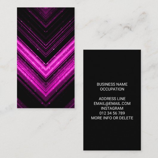 Sparkly metallic hot roze magenta zwarte chevron visitekaartje (Voorkant / Achterkant)