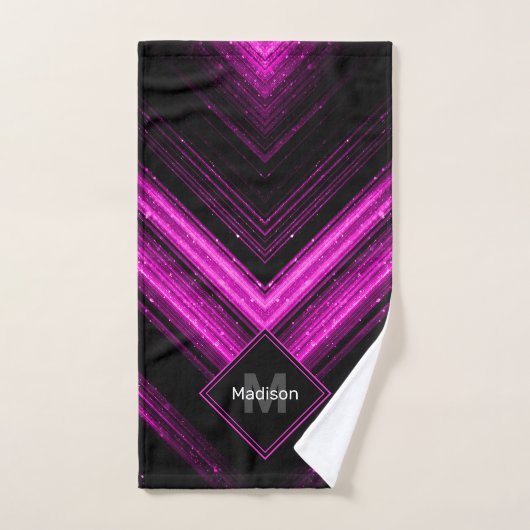 Sparkly metallic hot roze zwarte chevron Monogram Bad Handdoek (Handdoek)