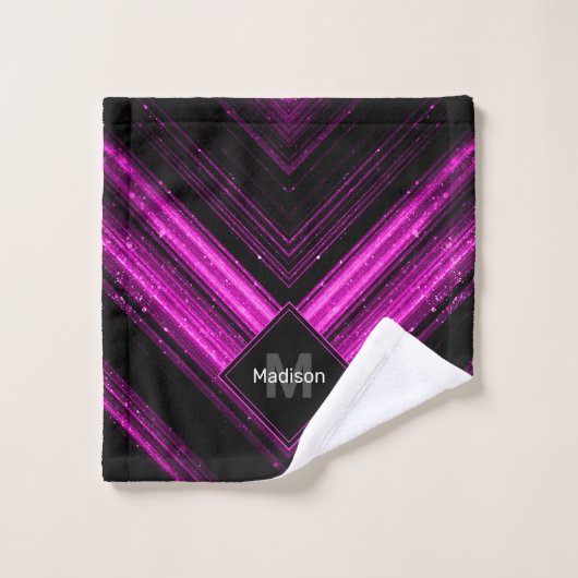 Sparkly metallic hot roze zwarte chevron Monogram Bad Handdoek (Wasdoekje)