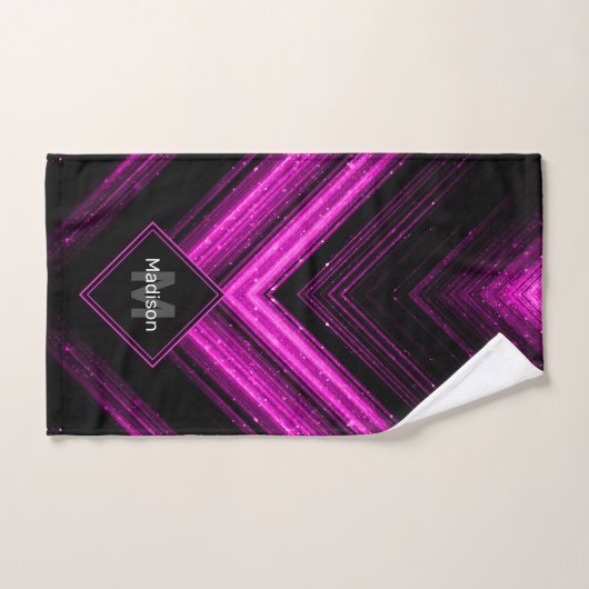 Sparkly metallic hot roze zwarte chevron Monogram Bad Handdoek (Handdoek)