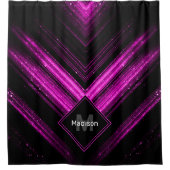 Sparkly metallic hot roze zwarte chevron Monogram Douchegordijn (Voorkant)