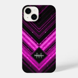 Sparkly metallic hot roze zwarte chevron Monogram iPhone 14 Hoesje