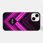Sparkly metallic hot roze zwarte chevron Monogram iPhone Hoesje (Achterkant horizontaal)