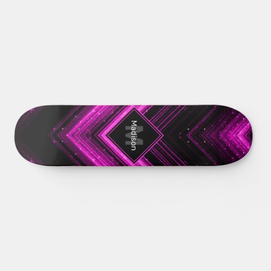Sparkly metallic hot roze zwarte chevron Monogram Persoonlijk Skateboard (Horizontaal)
