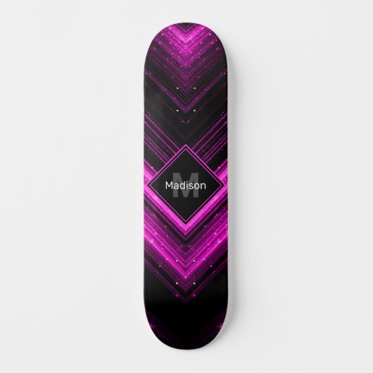 Sparkly metallic hot roze zwarte chevron Monogram Persoonlijk Skateboard (Voorkant)