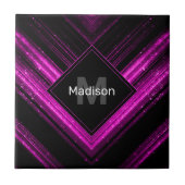 Sparkly metallic hot roze zwarte chevron Monogram Tegeltje (Voorkant)