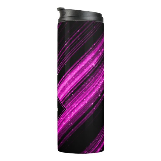 Sparkly metallic hot roze zwarte chevron Monogram Thermosbeker (Geroteerd rechts)