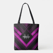 Sparkly metallic hot roze zwarte chevron Monogram Tote Bag (Achterkant)