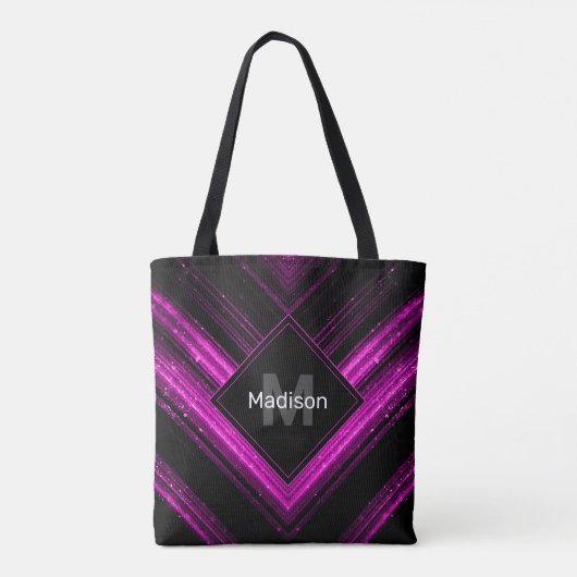 Sparkly metallic hot roze zwarte chevron Monogram Tote Bag (Achterkant)