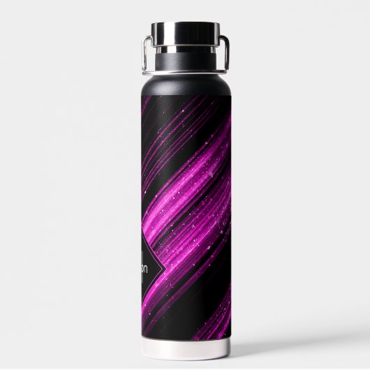 Sparkly metallic hot roze zwarte chevron Monogram Waterfles (Achterkant)