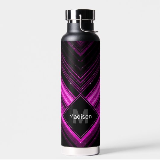 Sparkly metallic hot roze zwarte chevron Monogram Waterfles (Links)