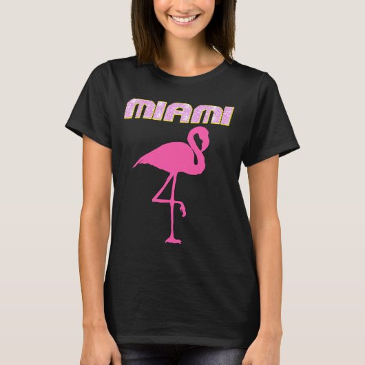 Sparkly MIAMI Florida roze flamingo T-shirts (Voorkant)