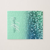 Sparkly Mint Blue Glitter Turquoise Ombre Monogram Legpuzzel (Horizontaal)