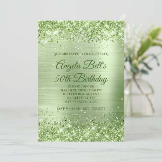 Sparkly Mint Green Glitter en Folie 50th Birthday Kaart (Staand voorkant)