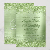 Sparkly Mint Green Glitter en Folie 50th Birthday Kaart (Voorkant / Achterkant)